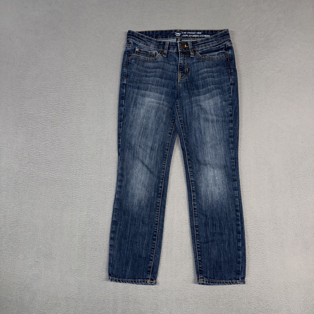 Gap Jeans Womens 2 Blue Slim Straight Crop Stretch Distressed Denim Cotton